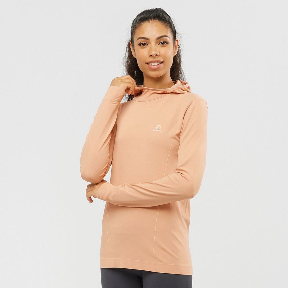 Salomon Mellemlag Dame Beige - ESSENTIAL SEAMLESS HOODIE (AMTKU-0568)